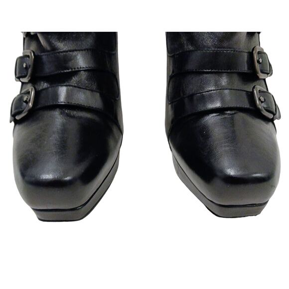Stuart Weitzman Glam Moto Ankle Boots Sz 7.5 Black Buckle Rocker Punk Gothic - Picture 3 of 16